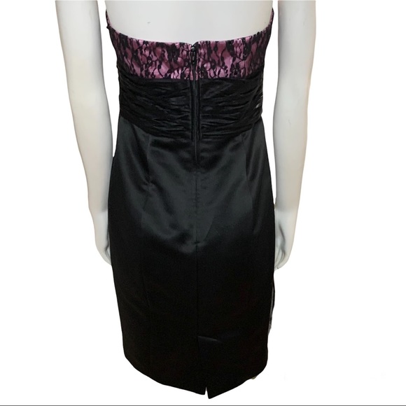 BETSEY JOHNSON EVENING Black/Pink Satin Sequin Ruffle Strapless Dress - Picture 5 of 6